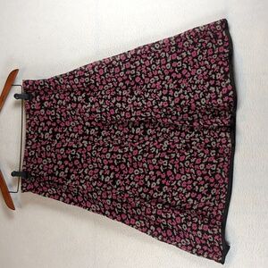 Indira Pink & Black Floral‎ Chiffon Whimsigoth Skirt M